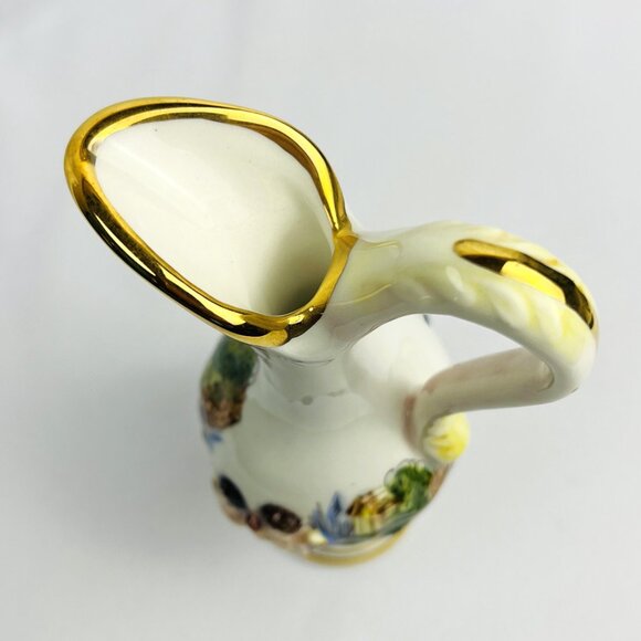 Capodimonte Vintage Porcelain Pitcher Cherub Relief Design Gold Trim 7” Italy - Picture 7 of 9